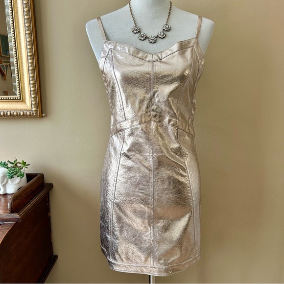 For Love & Lemons Luna Metallic Rose Gold Faux Leather Mini Dress Size S NWT - Picture 4 of 10